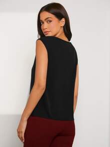 SHEIN Privé Draped Collar Solid Sleeveless Blouse - Black - View 2