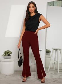 SHEIN Privé Draped Collar Solid Sleeveless Blouse - Black - View 3