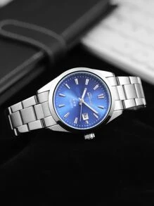Men Round Pointer Date Quartz Watch - Silver - View 3
