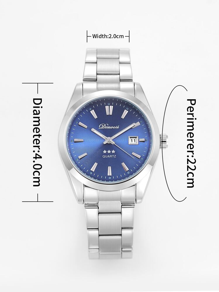 男士圓形指針日期石英手錶 - 銀色 - 查看 6