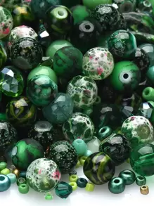 42 克/包 绿色玻璃珠组合 DIY 珠宝制作套件 适用于项链、手链、女士配饰 - 綠色 - 查看 2