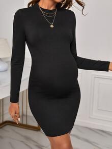 SHEIN Maternity Solid Bodycon Dress - Black - View 5
