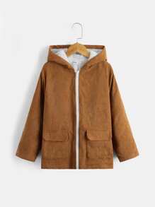 SHEIN 男孩翻蓋口袋毛絨內襯連帽外套