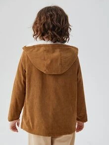 SHEIN 男孩翻蓋口袋毛絨內襯連帽外套