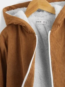 SHEIN 男孩翻蓋口袋毛絨內襯連帽外套