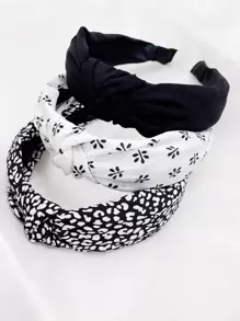 Bộ 3 chiếc băng đô vải bản rộng thời trang và đa năng dành cho nữ, nhiều màu sắc và họa tiết da báo, phù hợp sử dụng hàng ngày và đi làm, phụ kiện tóc, băng đô cài tóc, phụ kiện đội đầu. - Nhiều màu - Xem 3