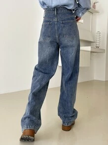 DAZY High Waist Straight Leg Jeans - Medium Wash - View 3