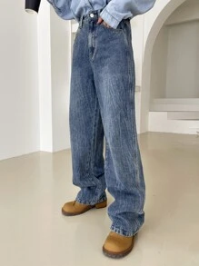 DAZY High Waist Straight Leg Jeans - Medium Wash - View 5