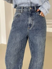 DAZY High Waist Straight Leg Jeans - Medium Wash - View 6