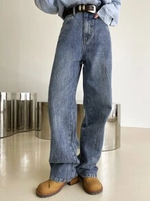 DAZY High Waist Straight Leg Jeans - Medium Wash - View 7