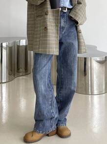 DAZY High Waist Straight Leg Jeans - Medium Wash - View 8