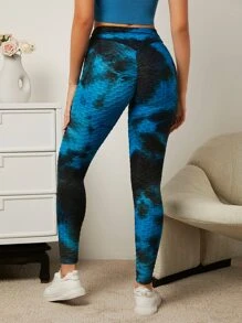 Muchica 紮染緊縮褶皺臀部蜂窩紋理緊身打底褲