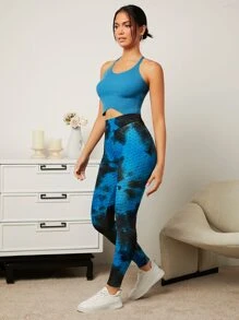 Muchica 紮染緊縮褶皺臀部蜂窩紋理緊身打底褲