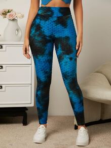 Muchica 紮染緊縮褶皺臀部蜂窩紋理緊身打底褲