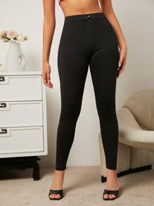 SHEIN Essnce Solid Skinny Pants - Black - View 2