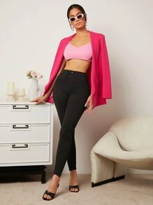 SHEIN Essnce Solid Skinny Pants - Black - View 5