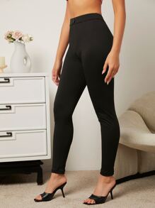 SHEIN Essnce Solid Skinny Pants - Black - View 4