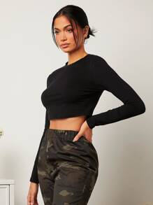 SHEIN Essnce Crop Top & Camo Print Carrot Trousers Set - Multicolor - View 6