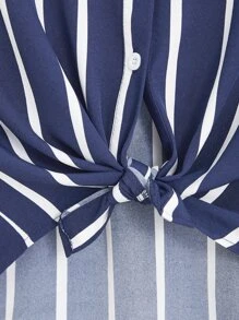 INAWLY Camisa de rayas de manga murciélago con diseño de solapa