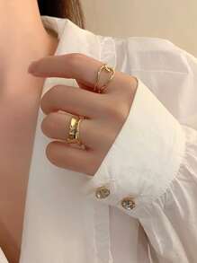 2 Miếng Của phụ nữ Hình học Nhẫn Thích hợp Đối với Mặc hàng ngày - Vàng - Xem 6