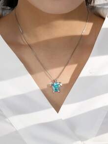 Turtle Pendant Necklace - Multicolor - View 3