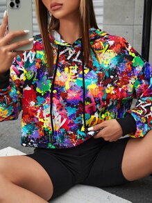 SHEIN Coolane Hoodie In Splash Ink Thả vai Dây rút - Nhiều màu - Xem 4