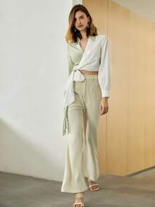 MOTF PREMIUM LINEN TWO TONE WRAP BLOUSE