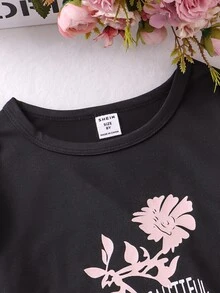 Girls Floral & Letter Graphic PJ Set - Multicolor - View 5