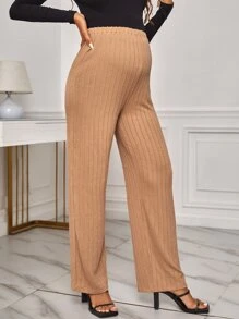 SHEIN Maternity Adjustable Waist Trousers - Khaki - View 4