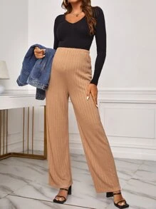 SHEIN Maternity Adjustable Waist Trousers - Khaki - View 5