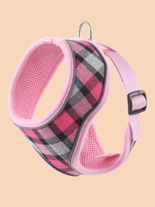 寵物粉色格紋背心式胸帶 - 彩色 - 查看 2