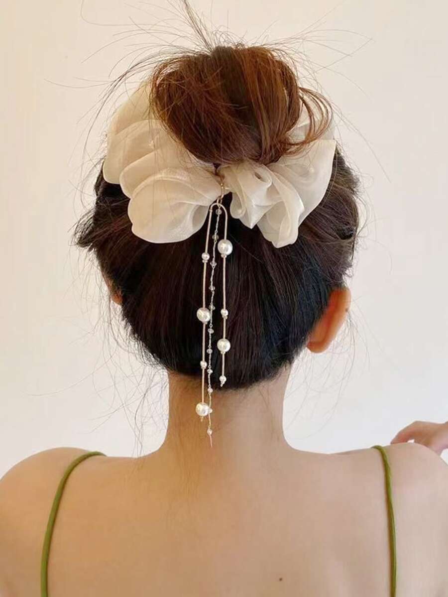 Dây buộc trang trí ngọc trai giả thanh lịch - Màu be - Xem 1