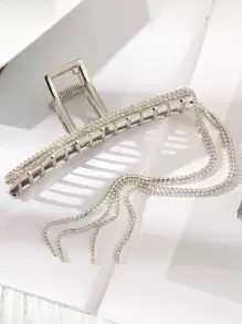 Rhinestone Fringe Decor Hair Claw Casual - Silver - View 2