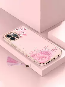 Ốp Điện Thoại Hình Hoa Có Mặt Dây Tua Rua Tương Thích Với iPhone15/15Plus/15Pro/15Promax - Màu Hồng baby - Xem 1
