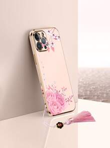 Ốp Điện Thoại Hình Hoa Có Mặt Dây Tua Rua Tương Thích Với iPhone15/15Plus/15Pro/15Promax - Màu Hồng baby - Xem 2