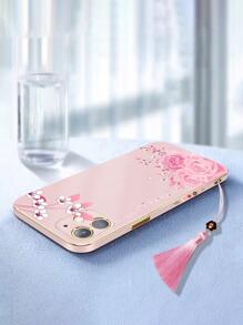 Ốp Điện Thoại Hình Hoa Có Mặt Dây Tua Rua Tương Thích Với iPhone15/15Plus/15Pro/15Promax - Màu Hồng baby - Xem 4