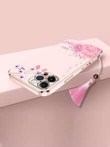 Ốp Điện Thoại Hình Hoa Có Mặt Dây Tua Rua Tương Thích Với iPhone15/15Plus/15Pro/15Promax - Màu Hồng baby - Xem 5