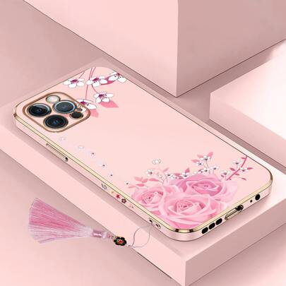 Floral Phone Case With Tassel Pendant