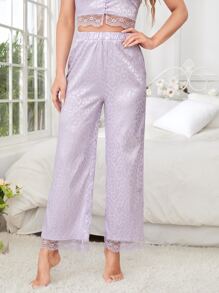 SHEIN Unity Leopard Jacquard Contrast Lace Sleep Trousers - Lilac Purple - View 3