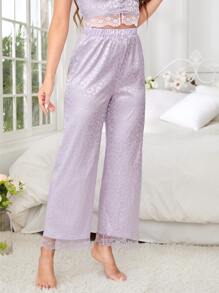 SHEIN Unity Leopard Jacquard Contrast Lace Sleep Trousers - Lilac Purple - View 5