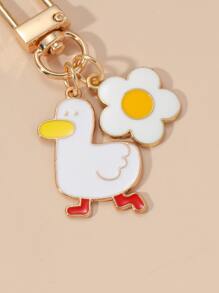 Cartoon Duck & Flower Design Bag Charm Cute Duck Keychain Jewelry Charm Bag Charm Women Keychain Cartoon Key Holder Car Alloy Flower Keyring Backpack Pendant Bag Accessories Gifts Valentine's Day Stylish For Teen Girls Women College Students Teacher White-Collar Workers Rookies & White-Collar Workers Gift Accessories Decor Car Accessories Women Key Chain Charms Enamel Pin Therian Cute Pins - Multicolor - View 2