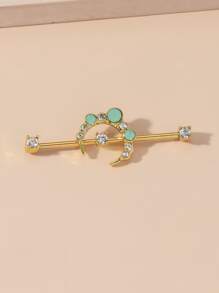 1 pendiente de decoración de luna y diamantes de imitación, joyería de acero inoxidable - Multicolor - Ver 2