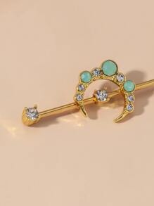 1 pendiente de decoración de luna y diamantes de imitación, joyería de acero inoxidable - Multicolor - Ver 4