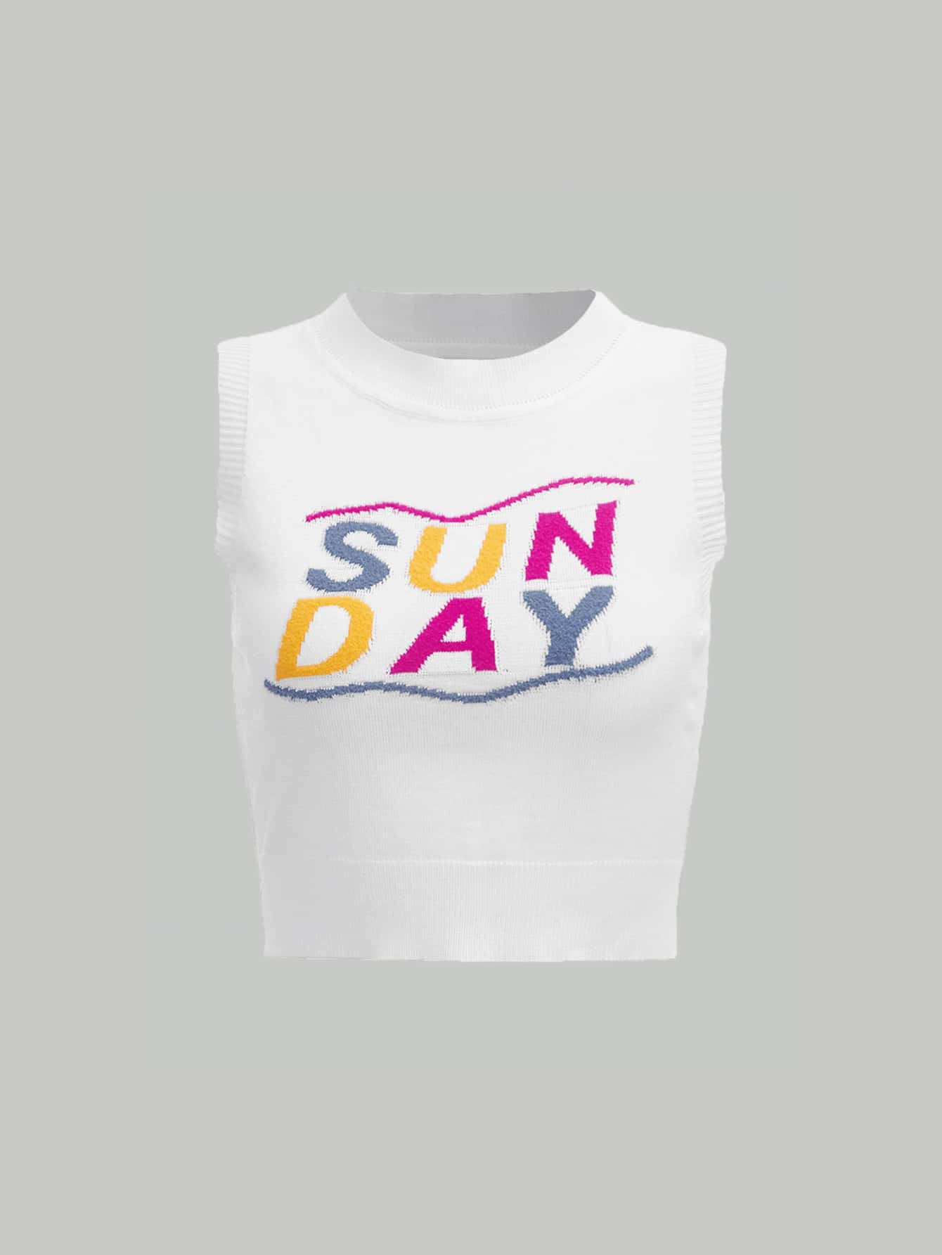 SHEIN MOD Áo dệt kim nữ Gân đan Lá thư Giải trí - trắng - Xem 1