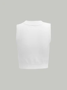 SHEIN MOD Áo dệt kim nữ Gân đan Lá thư Giải trí - trắng - Xem 2