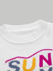 SHEIN MOD Áo dệt kim nữ Gân đan Lá thư Giải trí - trắng - Xem 4