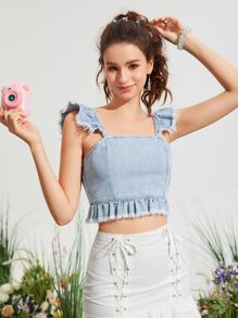 SHEIN MOD Top en mezclilla ribete con fruncido