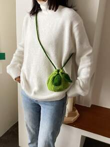 Bolso de ganchillo mini de dos tonos - Verde - Ver 2