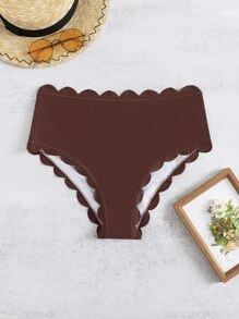夏季扇贝边高腰比基尼内裤 - 酒紅色 - 查看 1