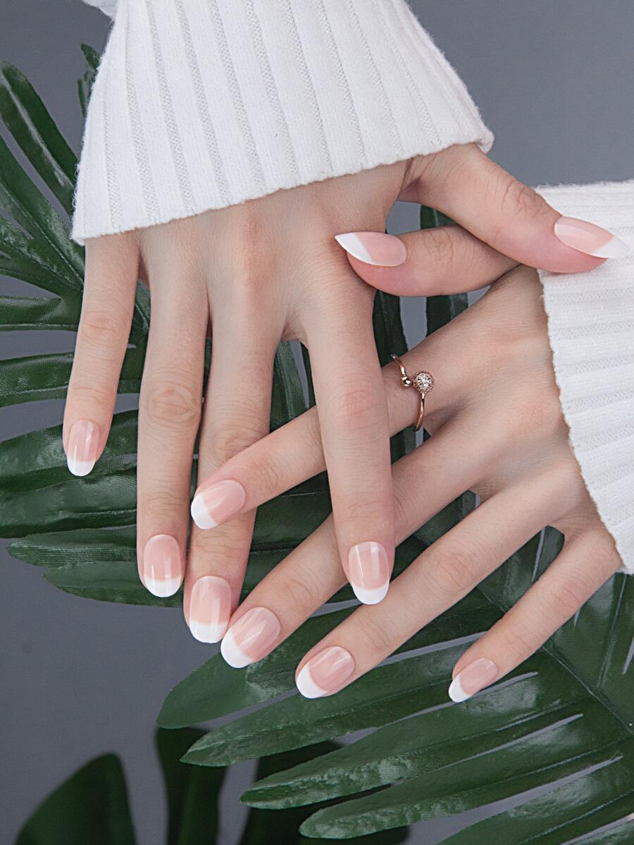 prettysecrets 24pcs Press On Nails Short Almond, French Tips Simple Nails On Press Nails Supplies Fake Nails, Suitable For Daily Use - Multicolor - View 1